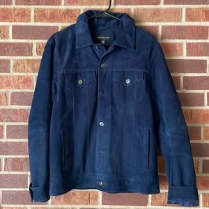 Navy Goatskin Suede Trucker Jacket (Mens)